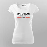 Women's white round neck cotton t-shirt with 'IIT Delhi ESTD 1961' logo and 'IITian' text