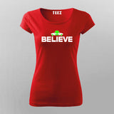 Believe Red Half Sleeve T Shirt For Women