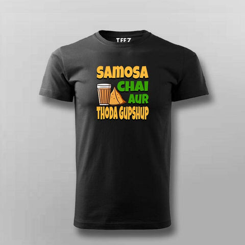 Samosa Chai & Gupshup T-Shirt  For Men - Fun Desi Vibes