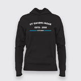 Black women's hoodie with 'IIT Gandhinagar ESTD 2008 IITIAN' in white lettering