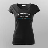 Black round-neck cotton t-shirt for women with 'IIT Gandhinagar ESTD 2008 IITIAN' in white