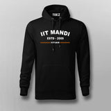 Black cotton hoodie for men from IIT Mandi, established 2009, with orange 'IITIAN' tag below the institute's name