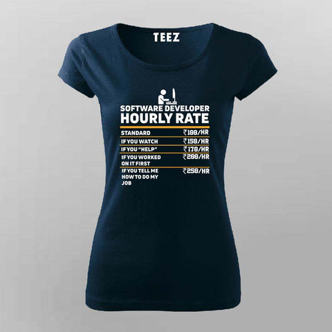 Software Developer Hourly Rate T-Shirt for Women-Funny Coder Tee