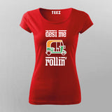 desimerollinRedHalfSleeveTShirtForWomen