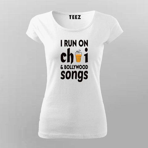 i run on chai white half sleeve t shirt for women