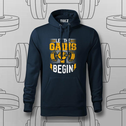 Let the Gains Begin Hoodie For Men – Motivational Gym