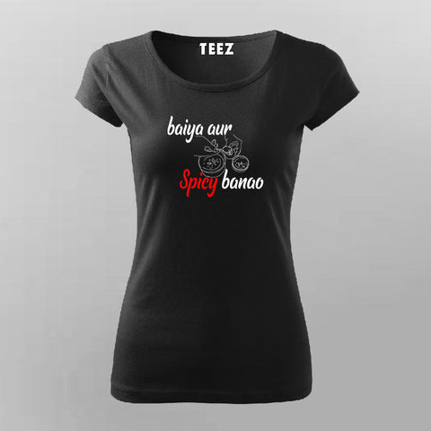 spicy Black Half Sleeve T Shirt For Women