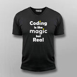 Coding Is Like Magic But Real Programmer Geek V Neck T-Shirt For Men Online India