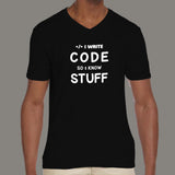 I Write Code So I Know Stuff Funny Coder V Neck T-Shirt For Men Online