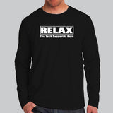 Relax The Tech Support is Here Funny Computer Science Full Sleeve T-Shirt For Men India