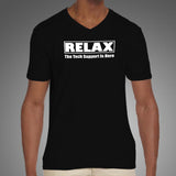 Relax The Tech Support is Here Funny Computer Science V Neck T-Shirt For Men India